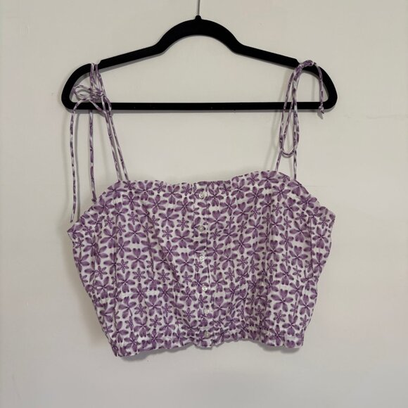 Aerie Purple and White Floral Pattern Tie Strap Tank Top - Size Large - Picture 1 of 9